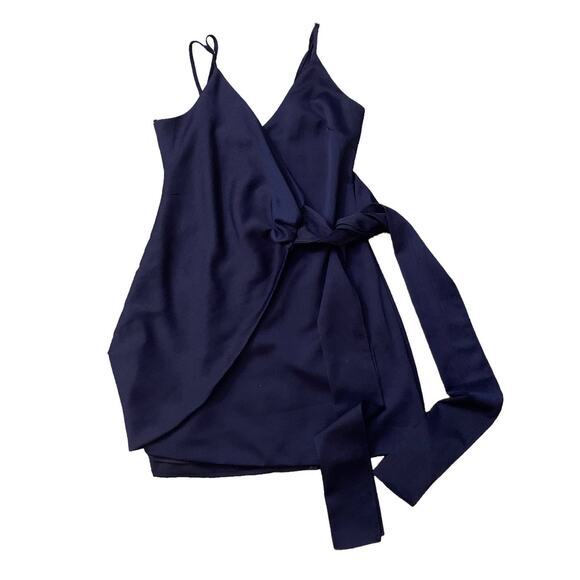 Selfie Leslie navy blue v-neck sleeveless mini wrap dress size S - Picture 11 of 11